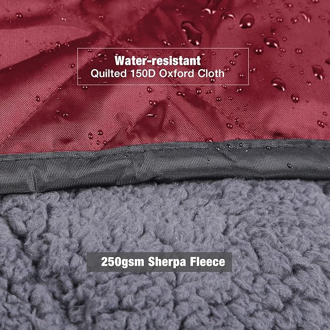 REDCAMP 79x79 Winter Outdoor Blanket with Sherpa Lining Waterproof &amp Windproof Cold Weather Blankets Extra Thick Warm Blanket for Camping Stadium Car Dog Machine Washable Portable Red