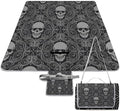Gothic Skulls Damask Style Black White Waterproof Outdoor Picnic Blanket Sandproof Beach Mat for Camping Hiking Grass Travelling