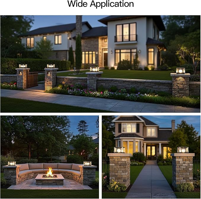 Outdoor Post Lights AC100-240V 7.9 Hard Wired Glass Column Light Waterproof Modern Pillar Lights 3000K LED Fence Deck Lamp Landscape Lighting for Garden Pathway Yard Driveway Entrance Posts