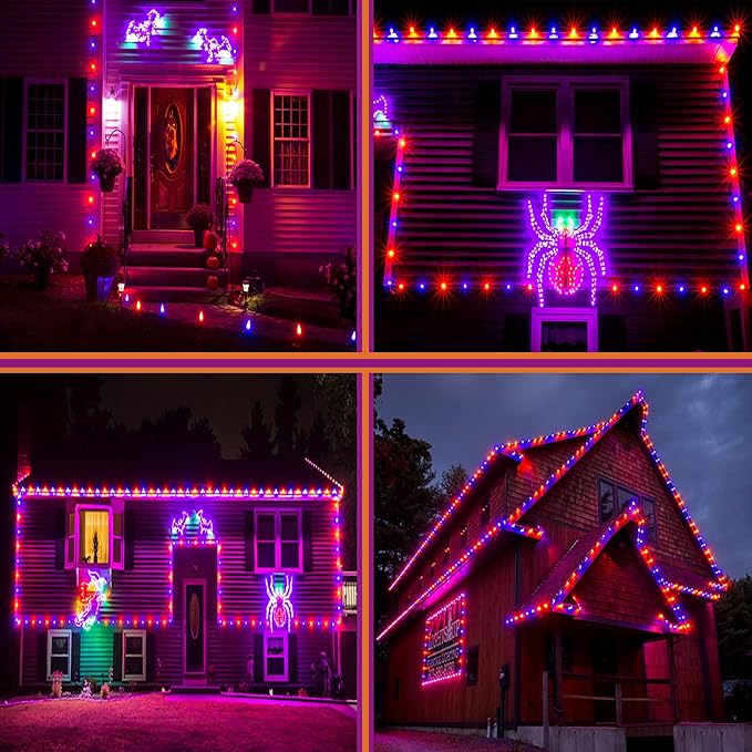 kemooie 500 LED Halloween Lights 164FT 8 Lighting Modes Plug in Waterproof Fairy Lights for Outdoor Tree Party Garden Balcony Halloween Decorations (Purple and Orange)
