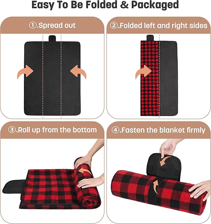 Tirrinia Waterproof Outdoor Blanket with Sherpa Lining Windproof Triple Layers Warm Comfy Foldable for Camping Stadium Beach Picnic Grass Concerts Car Dog 51''X 59'' &amp 59''X 80''
