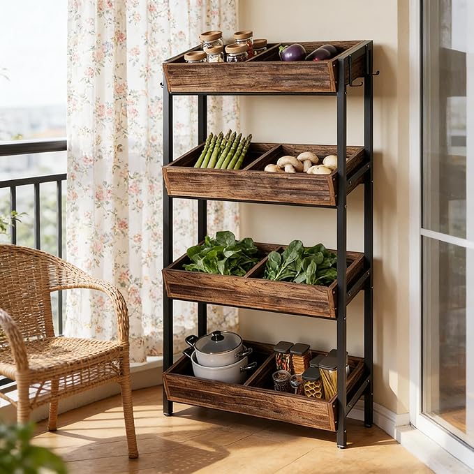 Stable Wood Storage OrganizerFruit Vegetable Storage Rack StandWine Rack Stand XK66