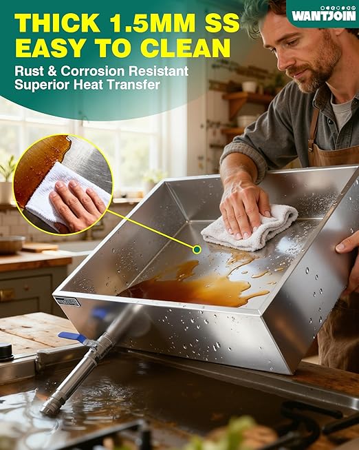 WantJoin Maple Syrup Evaporator Pan 10 GAL - Syrup Evaporator Pan Stainless Steel w/Elbow Pipe 24 * 18 * 6 Inch Makes 150 Bottles of 50oz Upgraded Leak-Proof TIG Welded Seams