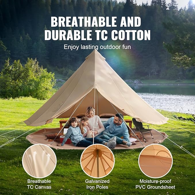 Happybuy Canvas Bell Tent - 4 Seasons Breathable 100% Cotton Canvas Yurt - w/Stove Jack Luxury Glamping Tent Waterproof for Family Camping Hunting Party