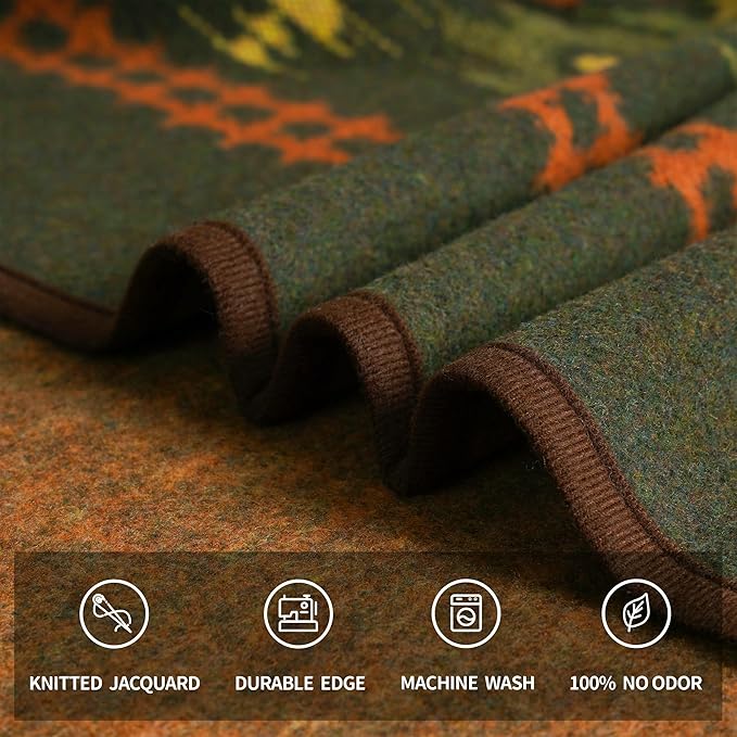 ACUSHLA Merino Wool Blanket - Warm Thick Washable Large Bed Couch Outdoor Camping Sleeping Throw Blanket All Seasons Myers Green 79x63