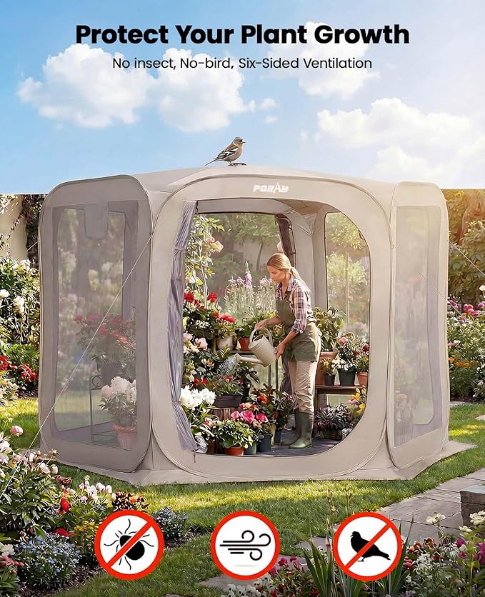 Porayhut Pop up Screen House Tent Sun Shelter with Breathable Mesh DoorsPortable Camping Tent with Detachable Waterproof Floor10x10FT Screen Canopy Outdoor for Family Friends Party