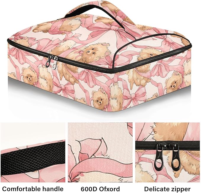 Casserole Carrier Adorable DogInsulated Casserole Carrier for Hot or Cold Food Thermal Lunch Tote for Potluck Parties Picnic Beach Fits 9 x 13 Inches Baking Dish