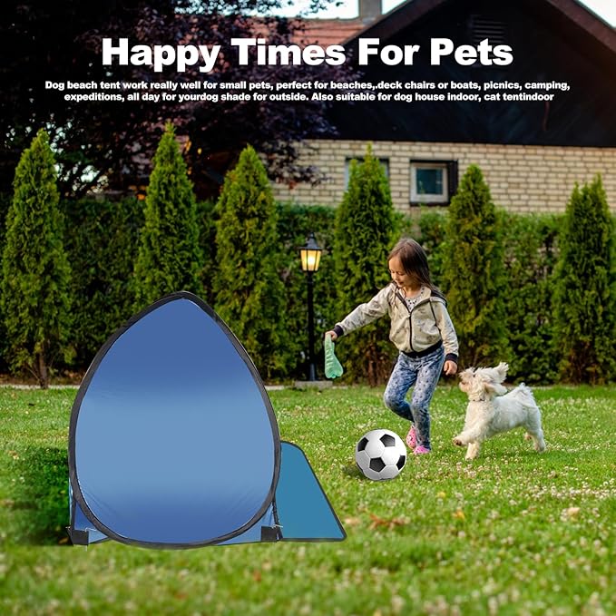 Beach Tent for Pet Shade Pop Up Portable Mini Head Sun Shelters Canopy with Beach Blanket for Camping Outdoor Hiking Picnic Windproof Waterproof with Tent Nails Phone Stand (Blue)
