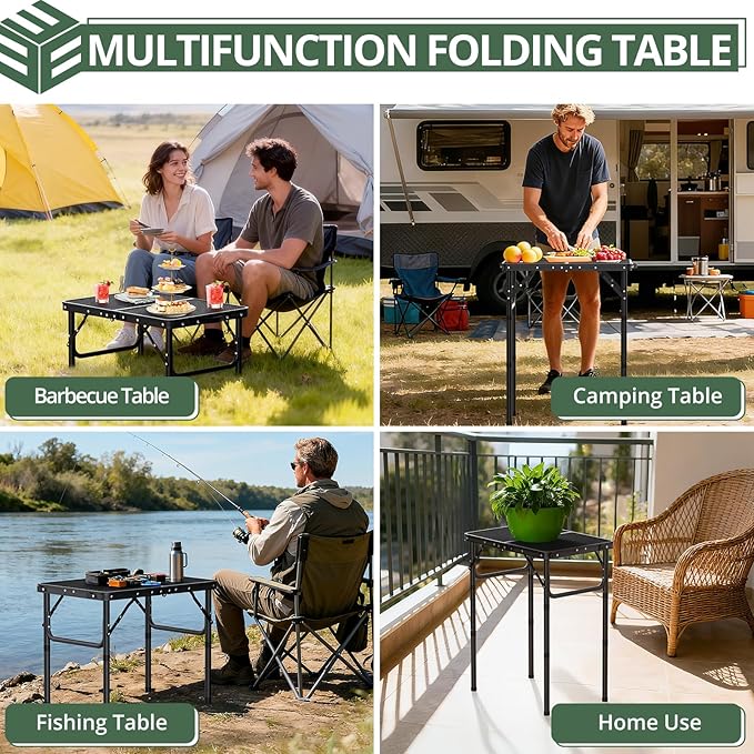 EYPINS 2ft Folding Grill Table with 3 Adjustable Heights Max 27.6''Aluminum Heat-Resistant Cooking Camping TableLightweight Portable Side Table with Handle for Outside Patio BBQBlack 22.8''x15.7''