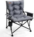 EVER ADVANCED Padded Oversized Folding Camping Chair for Adults Heavy Duty Lawn Chair with Side Pockets Portable Collapsible Quad Chair for Outside Support Up to 500lbs Grey