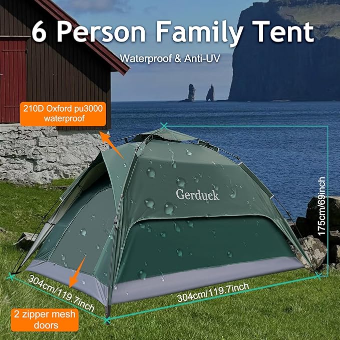 3-in-1 Instant Pop Up Tents for Camping 2/4/6 Person Camping Tent60s Automatic Quick Easy Setup Tent Waterproof Stand Up Family Tents for CampingOutdoor HikingBeach