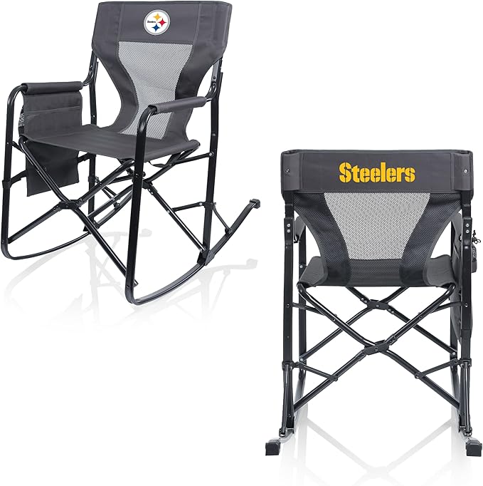 Picnic TIME NFL Woodland Rocking Camping Chair with Storage Caddy Camp Chair for Adults