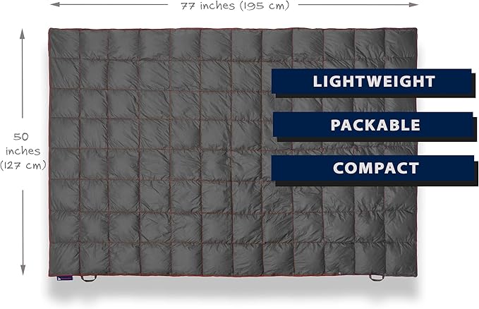Get Out Gear Down Camping Blanket - Puffy Packable Lightweight and Warm | Ideal for Outdoors Travel Stadium Festivals Beach Hammock | 650 Fill Power Water-Resistant Backpacking Quilt