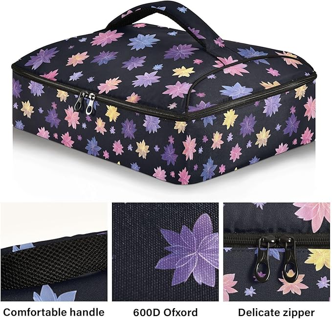 Casserole Carrier Star-shaped Flowers PatternInsulated Casserole Carrier for Hot or Cold Food Thermal Lunch Tote for Potluck Parties Picnic Beach Fits 9 x 13 Inches Baking Dish