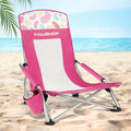 HAUSHOF High Back Beach Chair Mesh Back Folding Chair Lightweight Low Seat Camping Chairs with Cup Holder Carry Bag Padded Armrest for Outdoor Beach Lawn Camping Picnic Festival