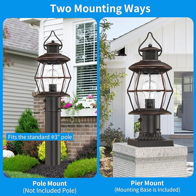 Dusk to Dawn Outdoor Post Lights with Pier Mount Base16.8“ Waterproof Lamp Post Light Fixture Hardwired 120VOil Rubbed Bronze Post Lighting for Driveway Yard Pathway Garden Patio