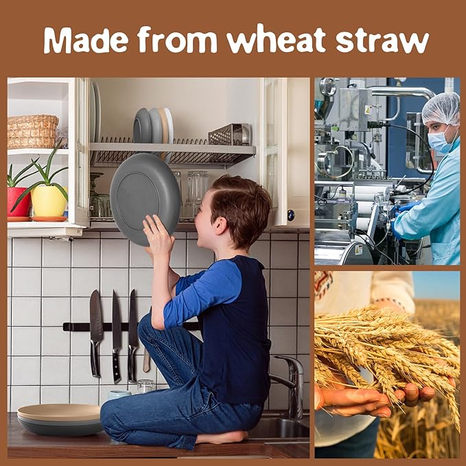 Teivio 32-Piece Kitchen Plastic Wheat Straw Dinnerware Set Service for 8 Unbreakable Plates Bowls and Cups Set Farmhouse Outdoor Camping Dishes for Rustic Life/Country/Vintage Country