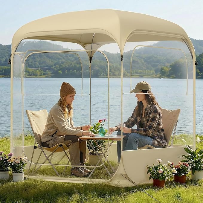 TABU 6×6ft Pop Up Bubble Tent with Top Cover for 4-6Coldproof &amp Windproof Outdoor Bubble Tent with Vent WindowsLarge Camping Shelters for BackyardsPartyHikingHeightened Version Beige