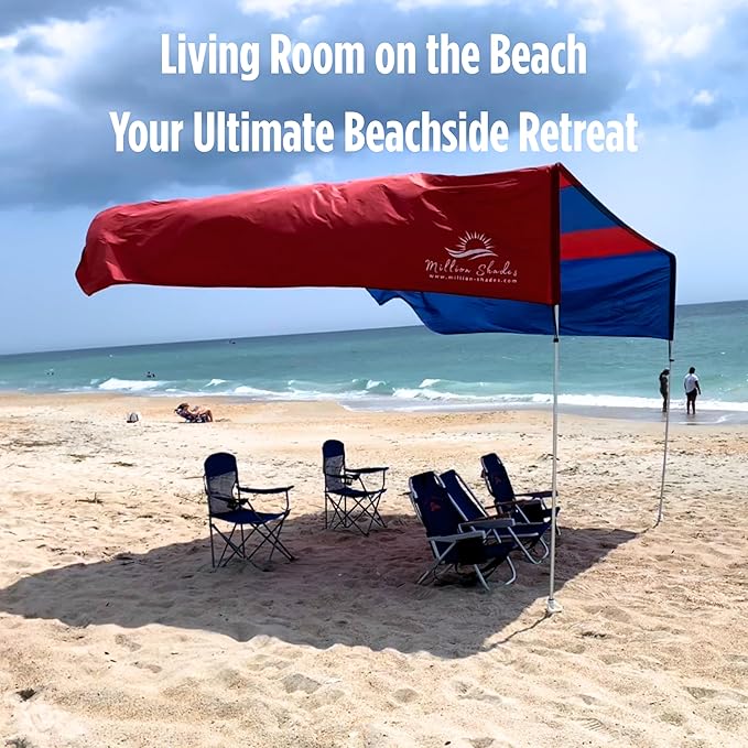 MillionShades® Beach Shade Canopy – Grande 14 ft x 14 ft Wind-Propelled® Sun Shade for Beach with UPF 50+ 360° Views Quiet &amp Lightweight Design Easy Setup Tent - Windproof Beach Shelter
