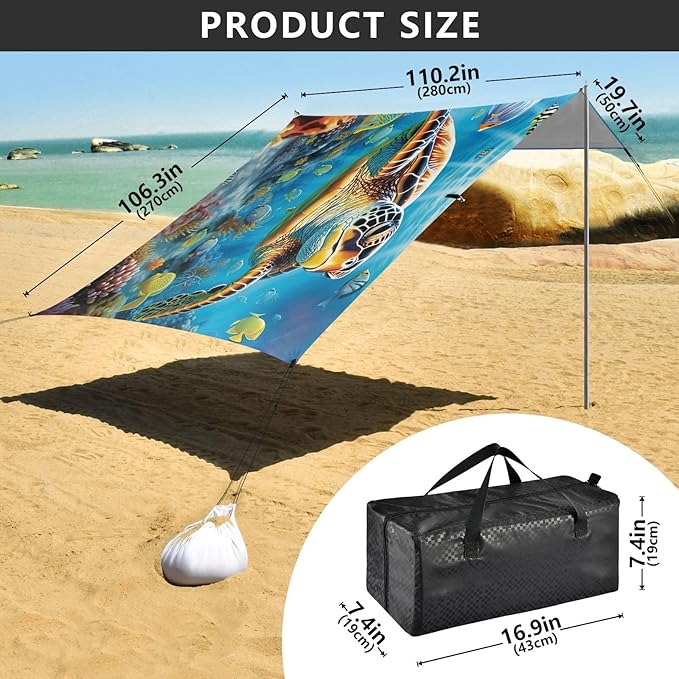 Sea TurtleCamping Sun Shelters 9.2 x 10.5 FT Beach Canopy Tent Sun Shade with Carrying Bag for Camping Trips Fishing Backyard Fun or Picnics 21341767