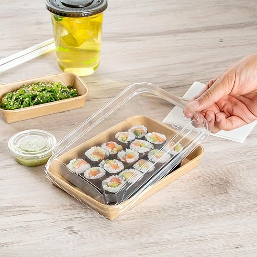 Restaurantware-LIDS ONLY: Matsuri Vision 7.4 x 5.2 x 1.2 Inch Lids For Sushi Containers 100 Airtight Lids - Containers Sold Separately No-Fog Design Clear Plastic Dome Lids For Sushi Boxes