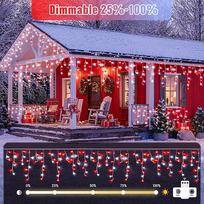 JMEXSUSS 38.8 Ft 400 LED Icicle Christmas Lights for Outside 8 Modes Red and White Icicle String Lights Plug in with Remote Christmas Lights Indoor Outdoor for Halloween Party Christmas Decoration