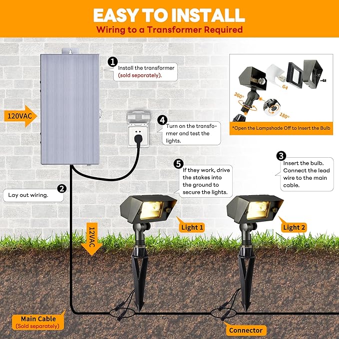 Gardenreet Solid Brass Flood Light - Landscape Low Voltage LED Wall Wash Light 12V Outdoor Hardwired IP65 Waterproof Bronze Angle Adjustable Lighting for Garden Tree Yard Wall Without G4 Bulb