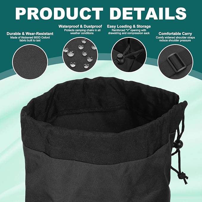PATIKIL Foldable Camp Chair Replacement Bag Camping Chairs Folding Chair Carry Bag with Adjustable Shoulder Strap for Outdoor Camping Fishing Storage Black