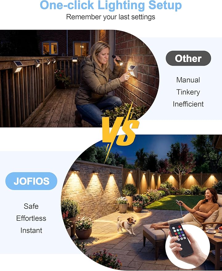 Solar Fence Lights with Remote Warm White Cool White and RGB Color Glow LED Outdoor Wall Lights IP65 Waterproof Solar Lights for Fence Backyard Railing and Deck Home Improvement 2 Pack