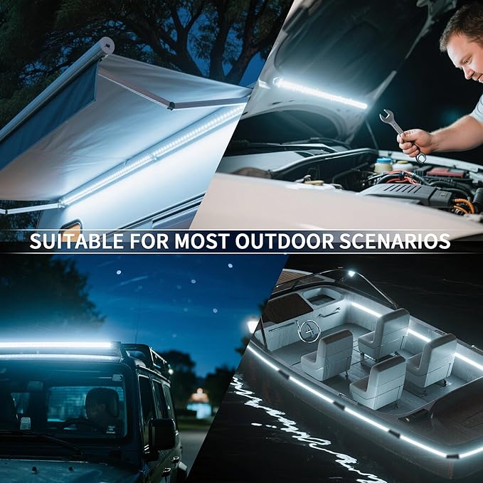 12V LED Interior Light Bar Kit 4 Bars White Adjustable Brightness RV Camping Lights - Waterproof IP67 Magnetic &amp Velcro Mount Portable Lighting for Tent Car Trailer Boat Truck Off-Road Ca