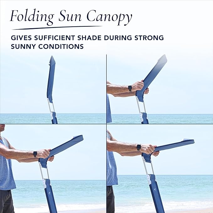 Caribbean Joe Folding Beach Chair 1 Position High Back Outdoor Camping Chair with Canopy Lightweight and Portable