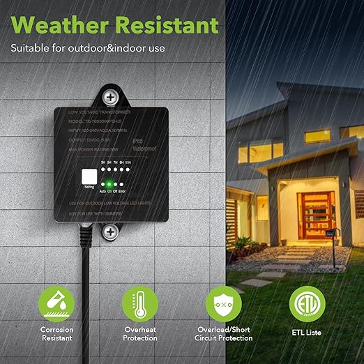 70W Low Voltage Landscape Transformer with Timer and Photocell AC 120V to 12V DCWaterproof Outdoor Landscape Lighting Transformer for Landscape SpotLights Pathway Lights