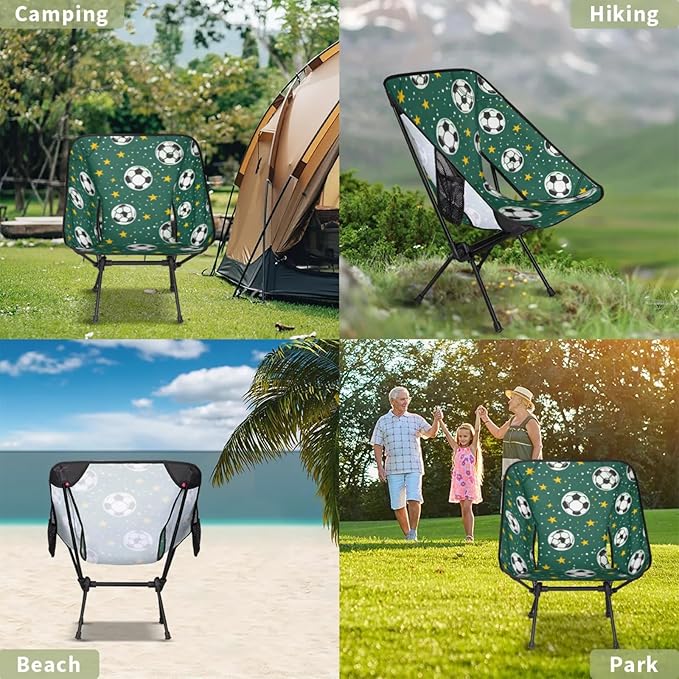 Honeybaby Folding Camping Chair Soccers Stars Print Camping Chairs Lightweight Portable Chair Outdoor Foldable Chairs for Camping Travel Picnic Beach Hiking