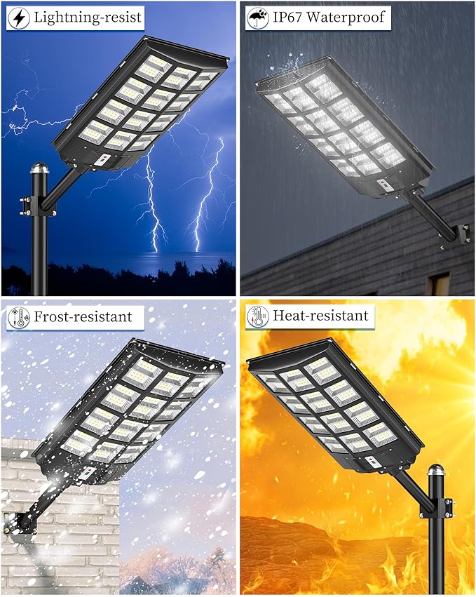 Gefolly SL-7000W Solar Street Light Outdoor Wide Angle Commercial Parking Lot Lights Dusk to Dawn 6500K Flood Security Light IP67 Lamp for Basketball Court Yard