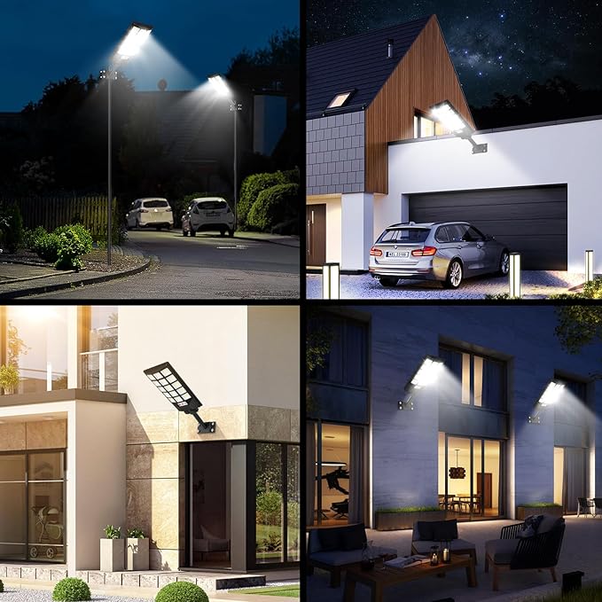 Solar Street Lights Outdoor Waterproof 25000LM 8500K Motion Sensor Solar Powered Flood Lights with Remote Control Dusk to Dawn Parking Lot Lights for OutsideYard Garden 2-Pack