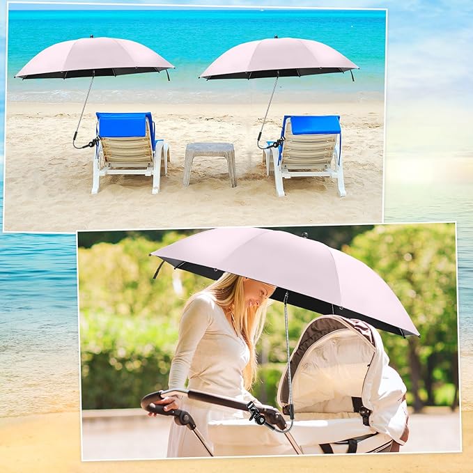 Talltalk 2 Pcs Beach Umbrella with Universal Clamp Adjustable Beach Shade UV Protection Chair Portable Outdoor Umbrella for Camping Patio Chairs Golf Carts