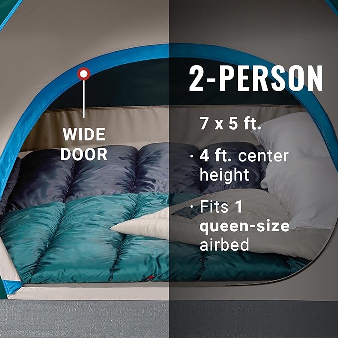 Coleman Skydome Tent with 5 Minute Setup 2/4/6/8-Person Weatherproof Tent with Rainfly &amp Carry Bag 20% More Headroom Than Traditional Canopies