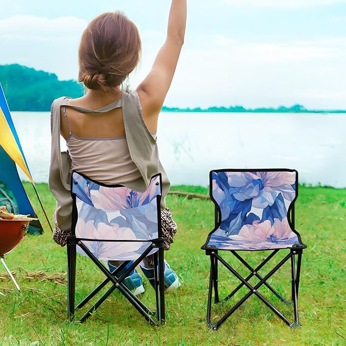 Blue Iris Portable Camping Chairs Folding Chair - Durable Oxford Fabric Lightweight Iron Frame Easy Fold Design - Ideal for Outdoor Activities Camping Fishing and Travel