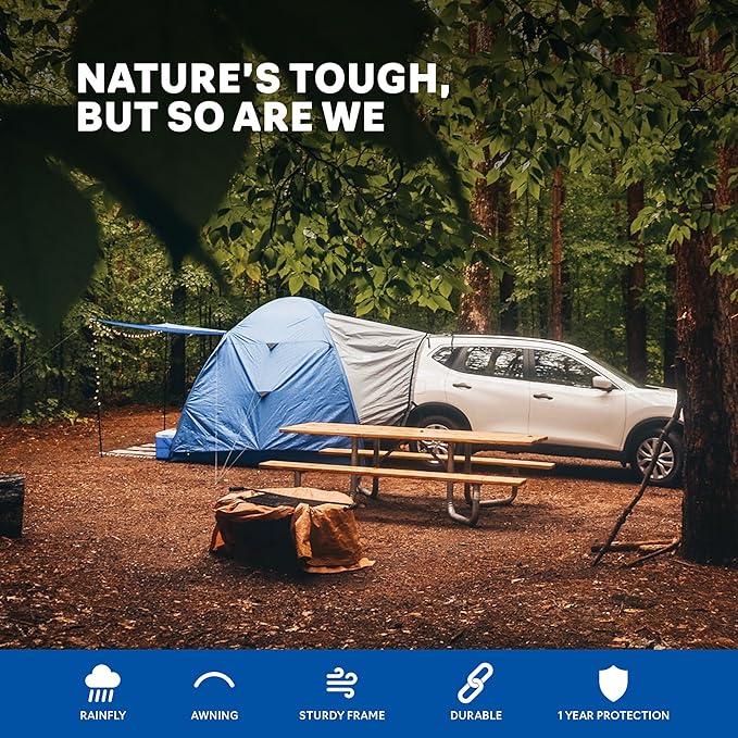 Napier Sportz Hatchback and Small CUV Tent 8'x8' Waterproof Camping Tent with Awning 4 Person Blue/Grey Car Tent