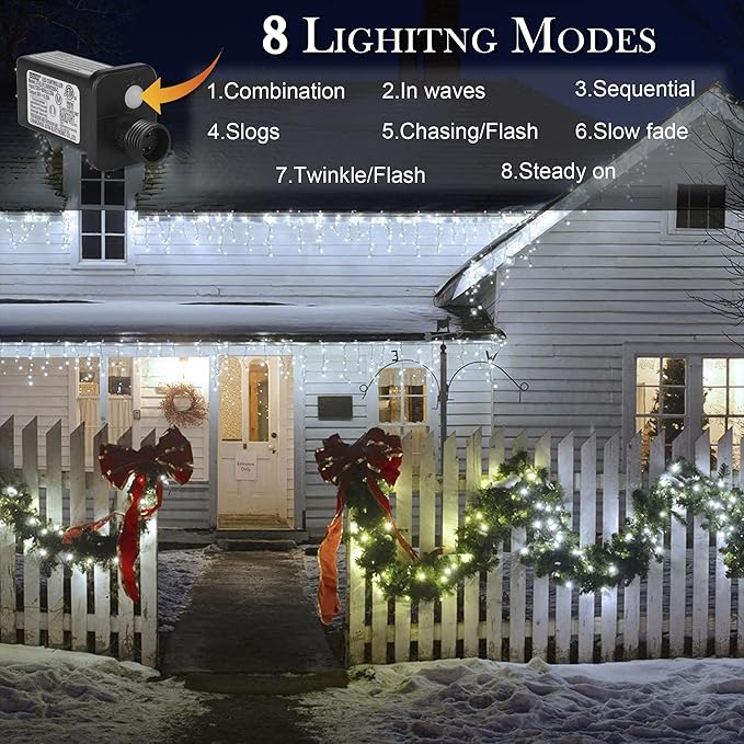 weillsnow 164 FT 500 LED Christmas Lights Outdoor Waterproof Christmas Fairy Lights with Timer Plug in White LED String Lights with 8 Modes for Bedroom Wedding Party Xmas Decoration