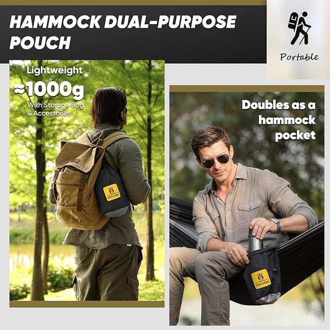 Camping Hammock with Mosquito Net 600 lbs Portable Hammock with Tree Straps2-in-1 Double/Single Travel hammocks Tent for Outside/Indoor/Backpacking/Beach-Black&ampGrey