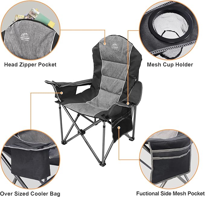 Camping Chairs for AdultsHigh Back Folding Camp Chair with Cup Holder and Cooler BagHeavy Duty Outdoor Lawn ChairsPerfect for CampingHikingPicnicsand Beach TripsBlack