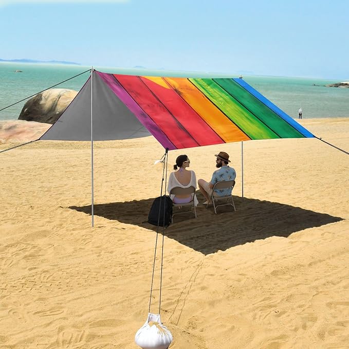 Rainbow Heart WoodCamping Sun Shelters 9.2 x 10.5 FT Beach Canopy Tent Sun Shade with Carrying Bag for Camping Trips Fishing Backyard Fun or Picnics 21341614