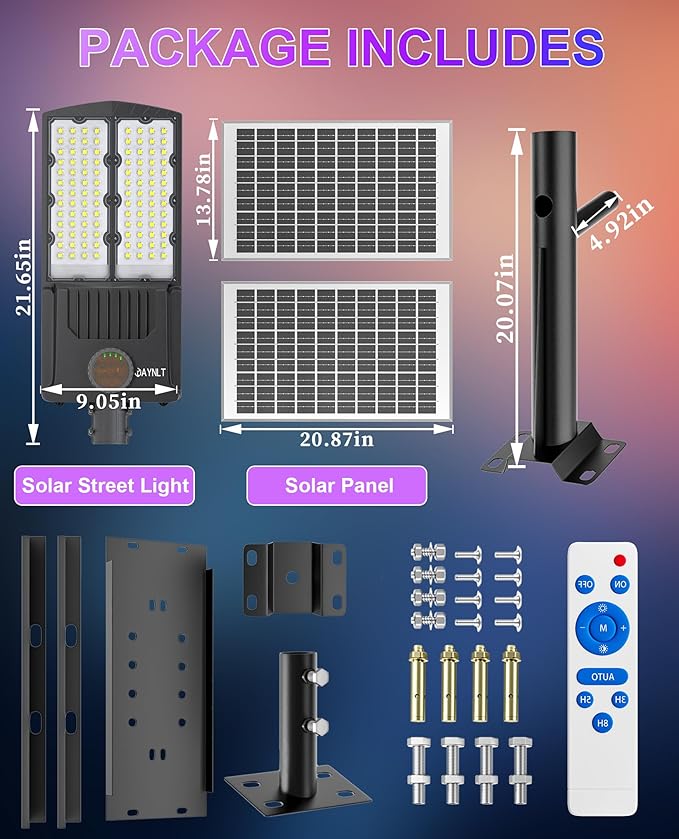 JAYNLT Y-10500W Solar Street Lights Outdoor6500K 750000LM High Power Parking Lot Lights Commercial Dusk to Dawn IP67 Waterproof Solar Security Flood Lamps Motion Sensor for ParkingRoad