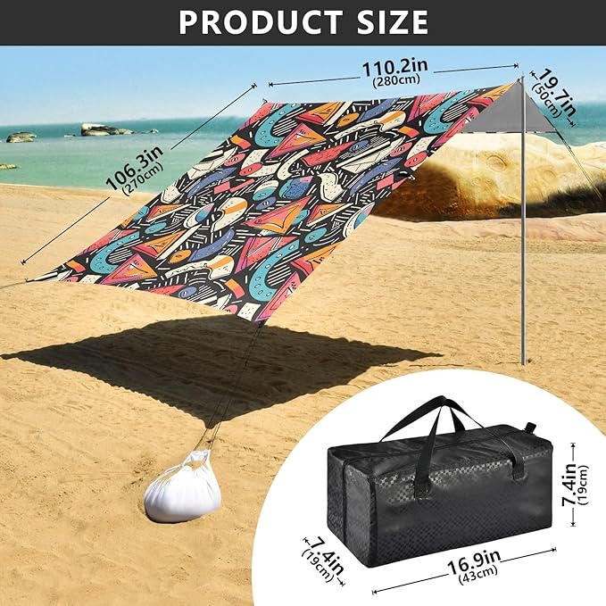 Camping Sun Shelters Colorful Graffiti Triangle Beach Canopy 126 * 110.2in