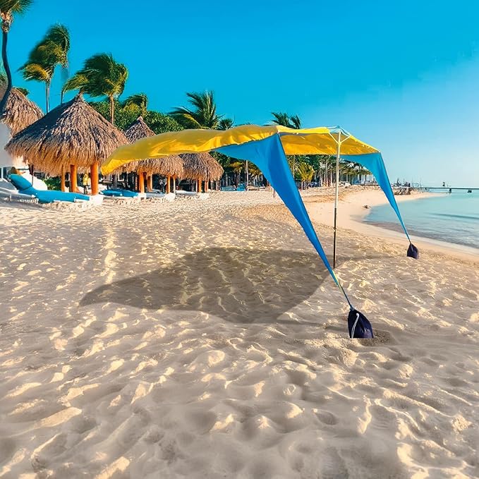 Shark FIN Shade Beach Tent Wind Sun Canopy Portable Easy Set Up UPF 50+ No Assembly Required 3-30 MPH - 1 to 8 People - Tie Downs Included - 2 Sizes Large 9' X 10' &amp Giant 13.5' X 10' PATENTS Pend