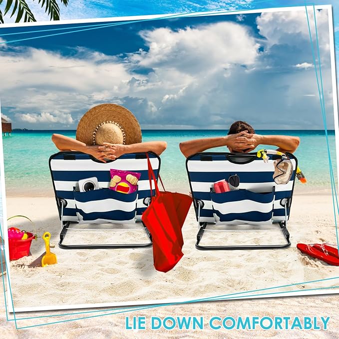 Portable Beach Mat Lounge Chair and Tote Recliner Beach Mat Oxford Cloth Sun Chair Adjustable Tilt Angle Folding Tanning Waterproof with Pocket for Holidays Garden Camping Park