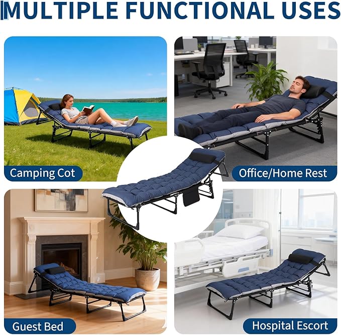 Garvee Camping Cot for Adults Heavy-Duty Portable Cot Bed with Mattress Double Layer Oxford Foldable Padded Sleeping Cots for Travel Tent Day Bed Outdoor Home Guest Office Nap