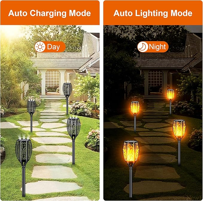 Upgraded Larger Solar Lights Outdoor Waterproof 96 LED 43 Outdoor Lights Solar Torch Light with Flickering Flame Led Lights for Garden Decor Patio Yard Pathway 4Pack
