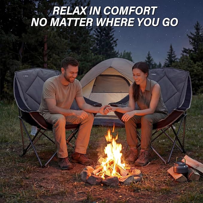CAMPHILL Folding Camping ChairOversized Portable Camping Chair with Cup HolderHeavy Duty Padded Lawn Chair for Camping Tailgates Beach and Sports
